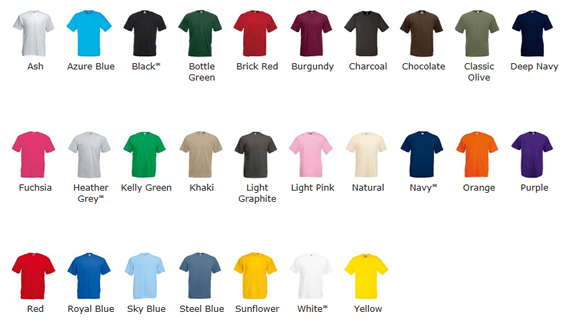 T Shirt Colour Choice